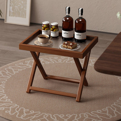 Modern Minimalist Nan Bamboo MDF Acrylic X-Shaped Stable Support Side Table With Foldable & Detachable Design For Living Room