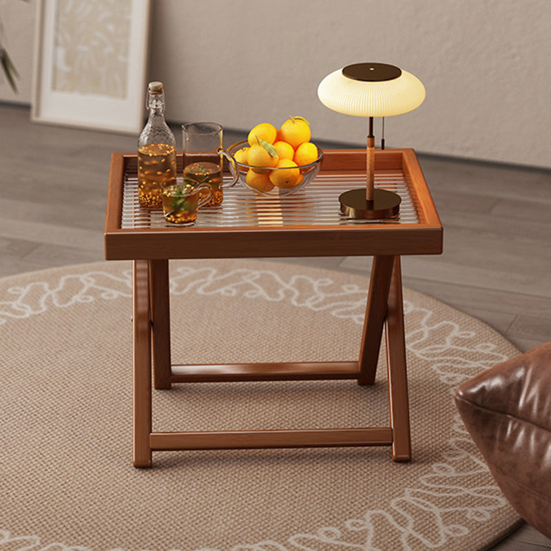 Modern Minimalist Nan Bamboo MDF Acrylic X-Shaped Stable Support Side Table With Foldable & Detachable Design For Living Room