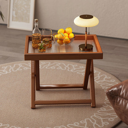 Modern Minimalist Nan Bamboo MDF Acrylic X-Shaped Stable Support Side Table With Foldable & Detachable Design For Living Room