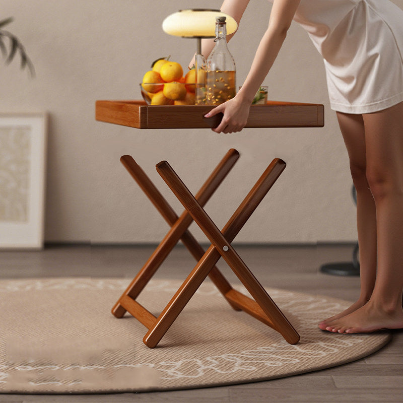 Modern Minimalist Nan Bamboo MDF Acrylic X-Shaped Stable Support Side Table With Foldable & Detachable Design For Living Room