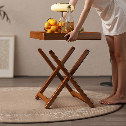 Modern Minimalist Nan Bamboo MDF Acrylic X-Shaped Stable Support Side Table With Foldable & Detachable Design For Living Room