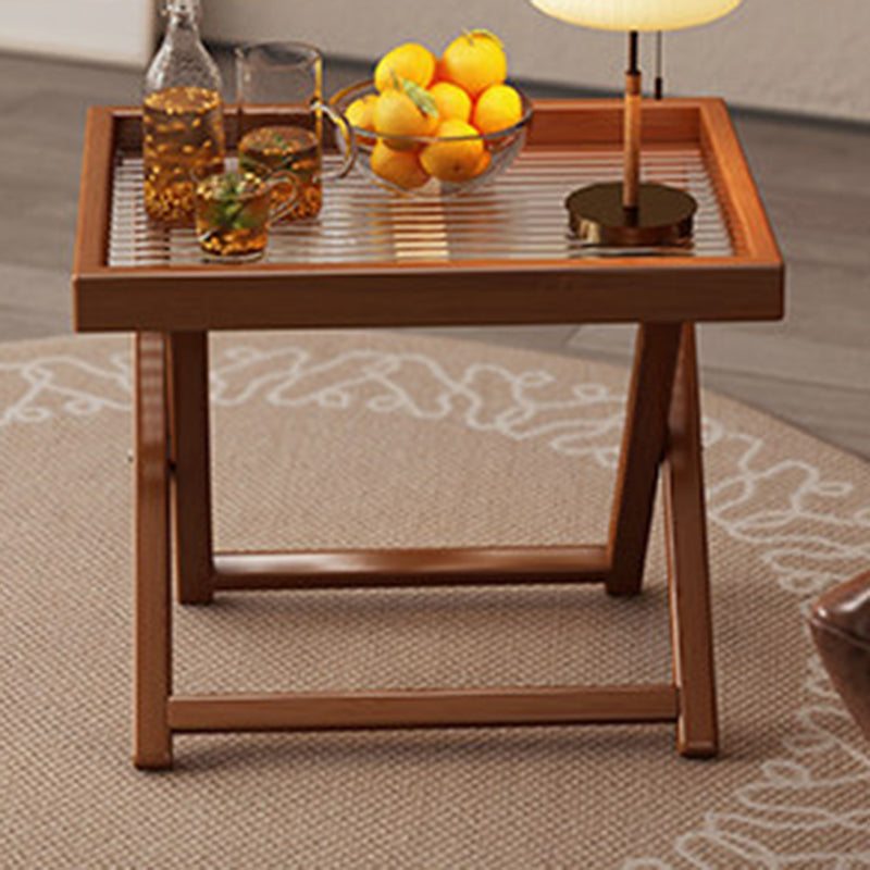 Modern Minimalist Nan Bamboo MDF Acrylic X-Shaped Stable Support Side Table With Foldable & Detachable Design For Living Room