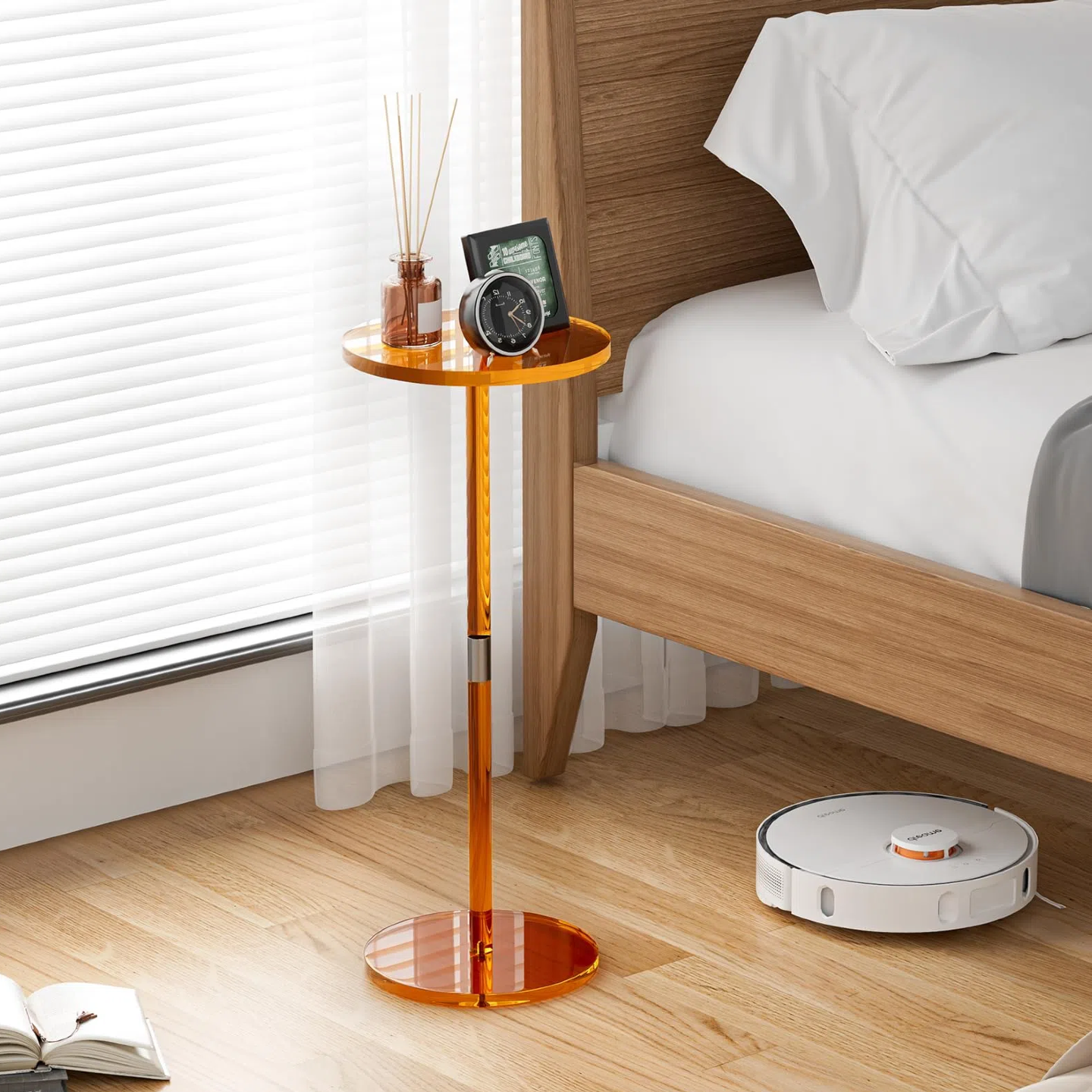 Modern Minimalist Acrylic Round Side Table For Living Room & Bedroom & Bathroom