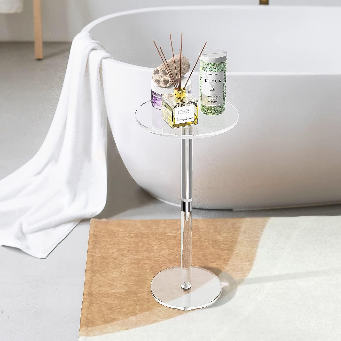 Modern Minimalist Acrylic Round Side Table For Living Room & Bedroom & Bathroom
