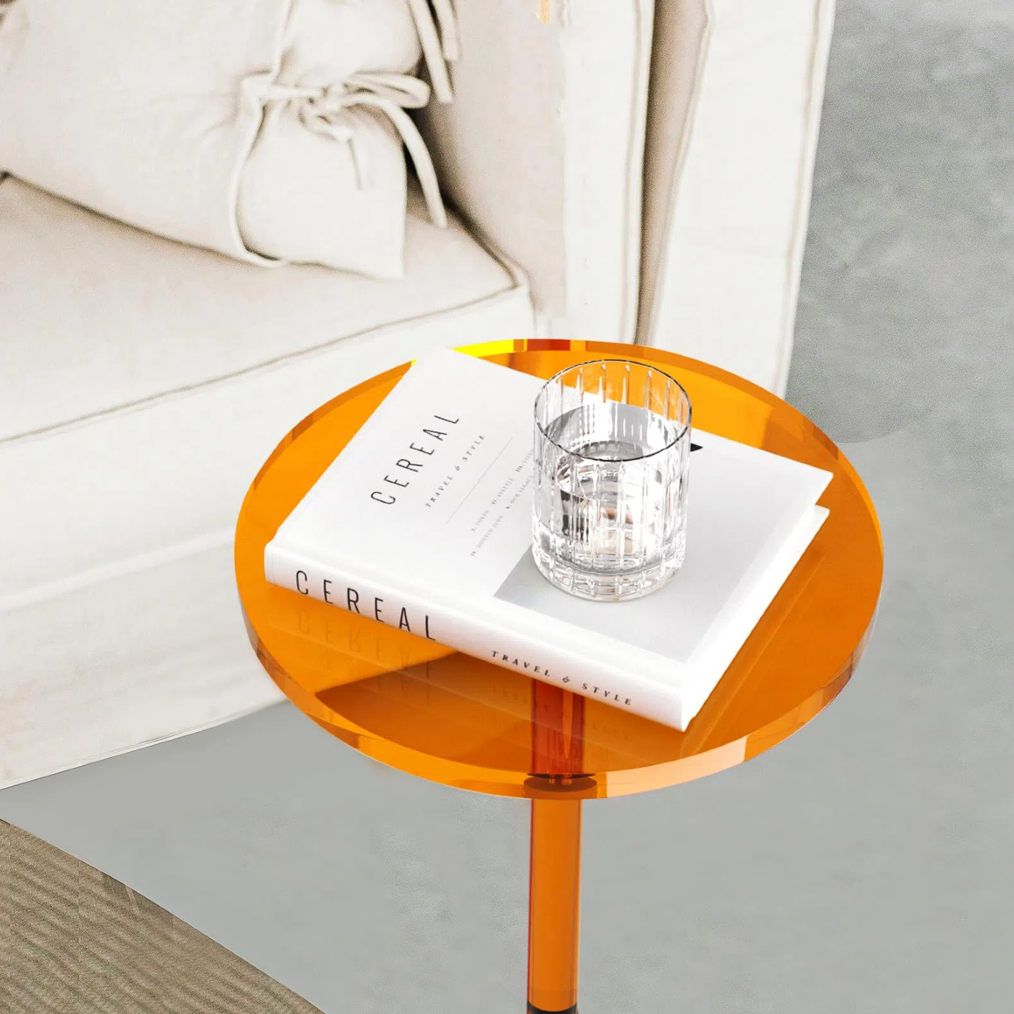 Modern Minimalist Acrylic Round Side Table For Living Room & Bedroom & Bathroom