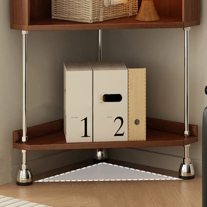 Contemporary Retro Plywood & Stainless Steel Triangular Corner Shelf Unit With 4/5-Tier Open Storage For Living Room & Bedroom