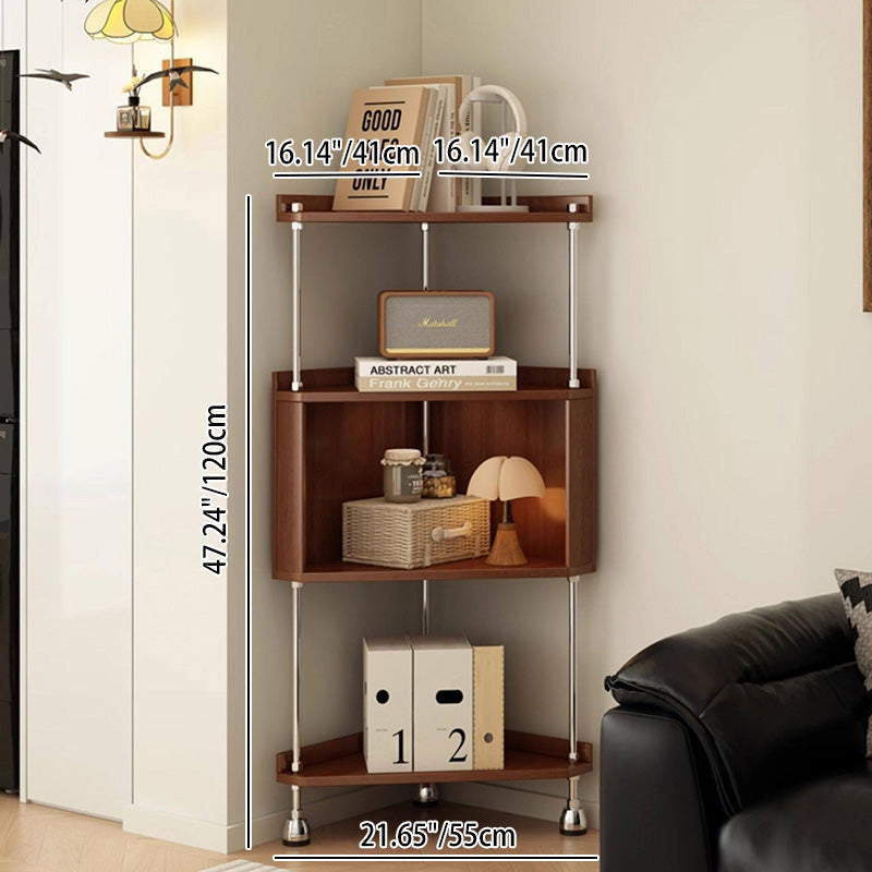 Contemporary Retro Plywood & Stainless Steel Triangular Corner Shelf Unit With 4/5-Tier Open Storage For Living Room & Bedroom