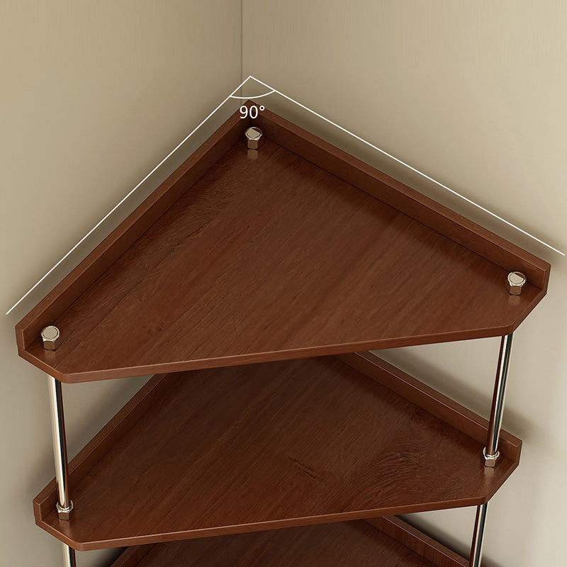 Contemporary Retro Plywood & Stainless Steel Triangular Corner Shelf Unit With 4/5-Tier Open Storage For Living Room & Bedroom