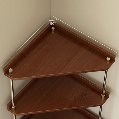 Contemporary Retro Plywood & Stainless Steel Triangular Corner Shelf Unit With 4/5-Tier Open Storage For Living Room & Bedroom