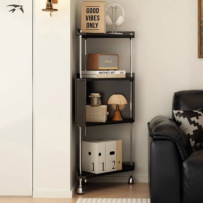 Contemporary Retro Plywood & Stainless Steel Triangular Corner Shelf Unit With 4/5-Tier Open Storage For Living Room & Bedroom