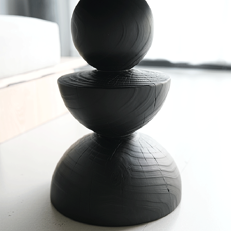 Contemporary Creative Sculptural Art-Inspired Solid Wood Round Side Table For Living Room