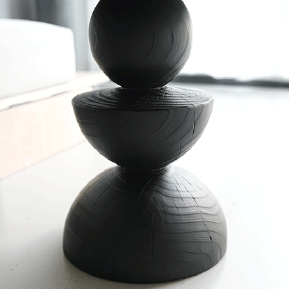 Contemporary Creative Sculptural Art-Inspired Solid Wood Round Side Table For Living Room