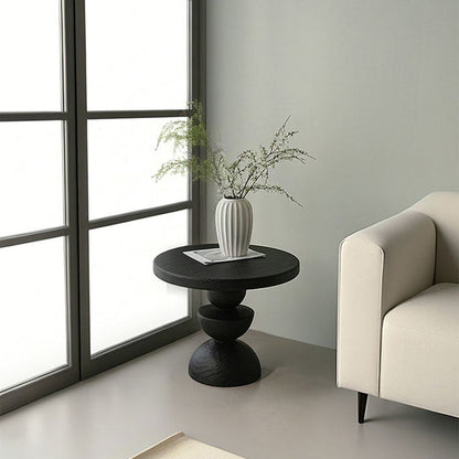 Contemporary Creative Sculptural Art-Inspired Solid Wood Round Side Table For Living Room