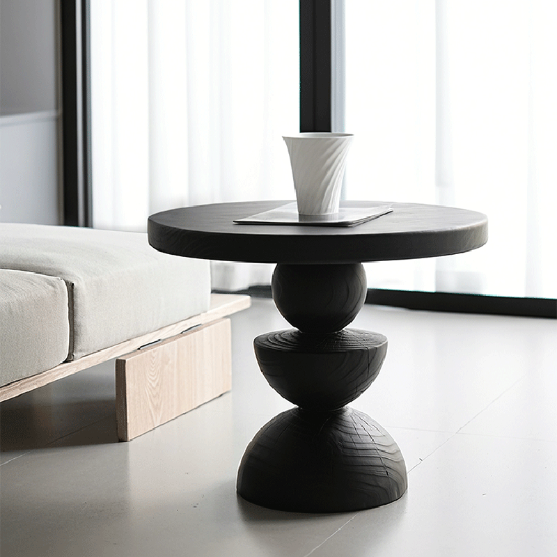 Contemporary Creative Sculptural Art-Inspired Solid Wood Round Side Table For Living Room