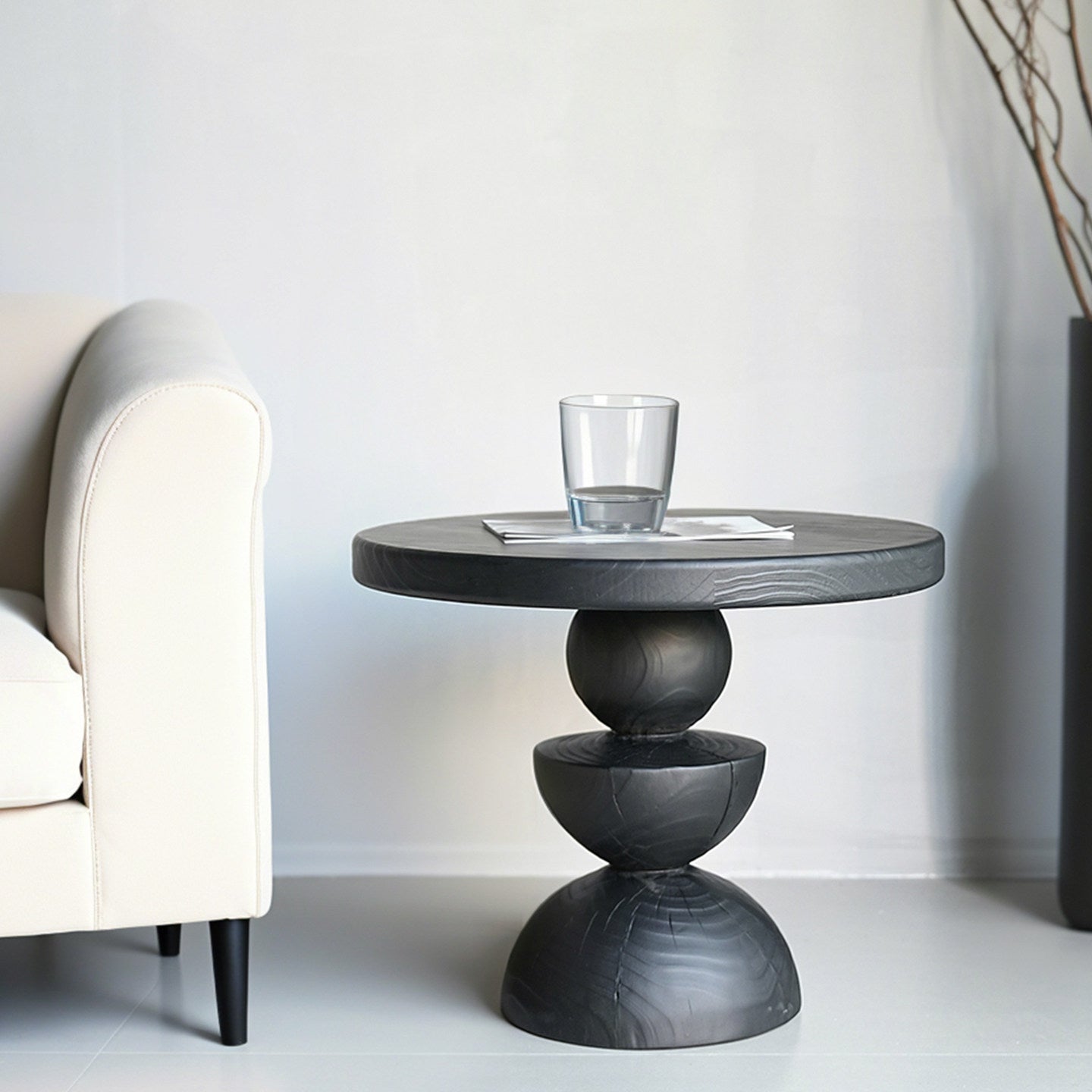 Contemporary Creative Sculptural Art-Inspired Solid Wood Round Side Table For Living Room