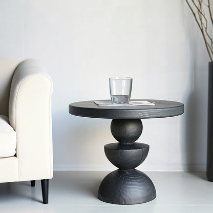 Contemporary Creative Sculptural Art-Inspired Solid Wood Round Side Table For Living Room