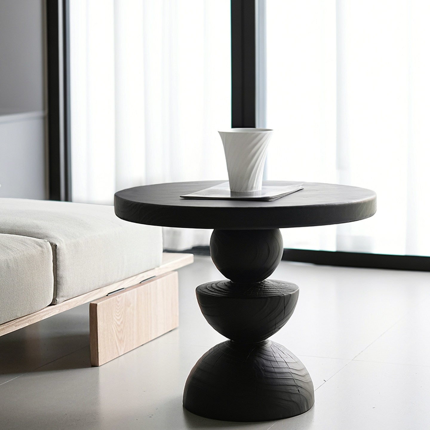 Contemporary Creative Sculptural Art-Inspired Solid Wood Round Side Table For Living Room