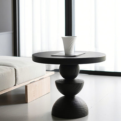 Contemporary Creative Sculptural Art-Inspired Solid Wood Round Side Table For Living Room