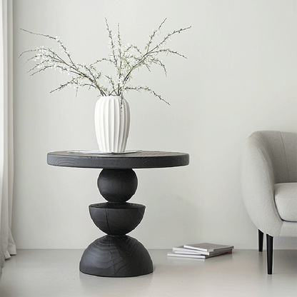 Contemporary Creative Sculptural Art-Inspired Solid Wood Round Side Table For Living Room