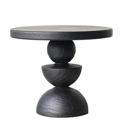 Contemporary Creative Sculptural Art-Inspired Solid Wood Round Side Table For Living Room
