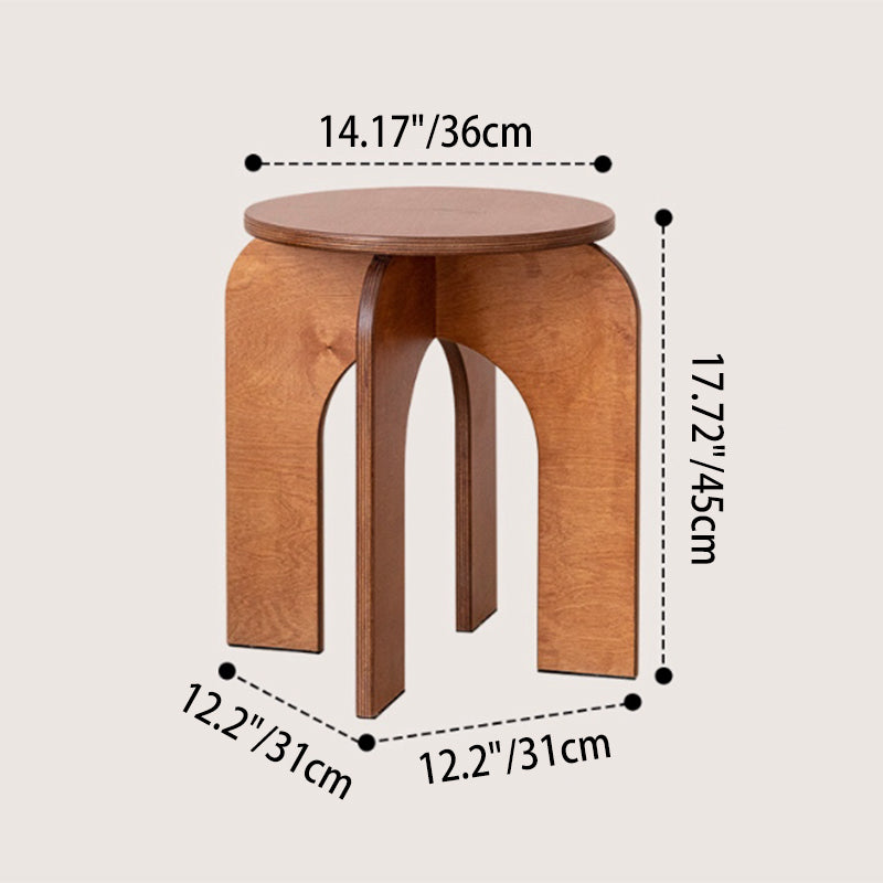 Contemporary Retro Round Birch Wood Marine Board Versatile Low Stool For Living Room & Bedroom & Entryway