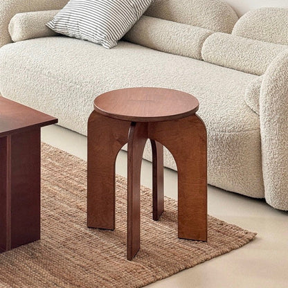 Contemporary Retro Round Birch Wood Marine Board Versatile Low Stool For Living Room & Bedroom & Entryway