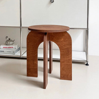 Contemporary Retro Round Birch Wood Marine Board Versatile Low Stool For Living Room & Bedroom & Entryway