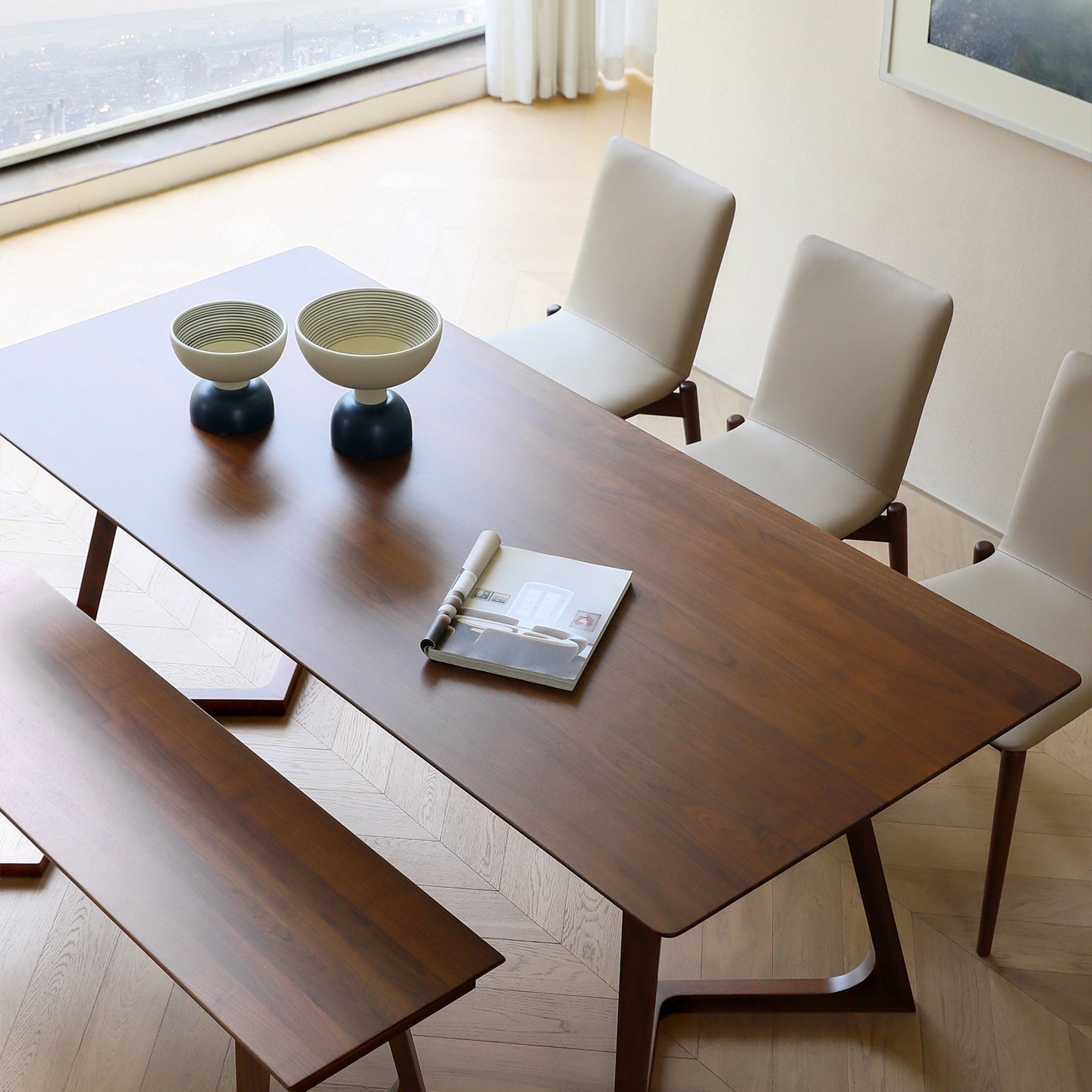 Contemporary Nordic Solid Walnut & Plywood Rectangular Precision Joinery & Mortise-and-Tenon Craft For Long-Lasting Durability Dining Table For 4-8 Seats