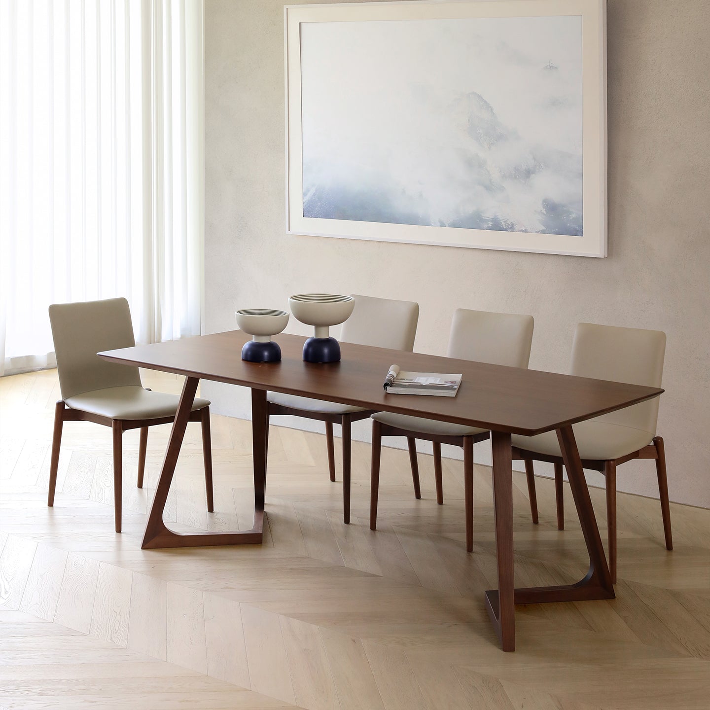 Contemporary Nordic Solid Walnut & Plywood Rectangular Precision Joinery & Mortise-and-Tenon Craft For Long-Lasting Durability Dining Table For 4-8 Seats