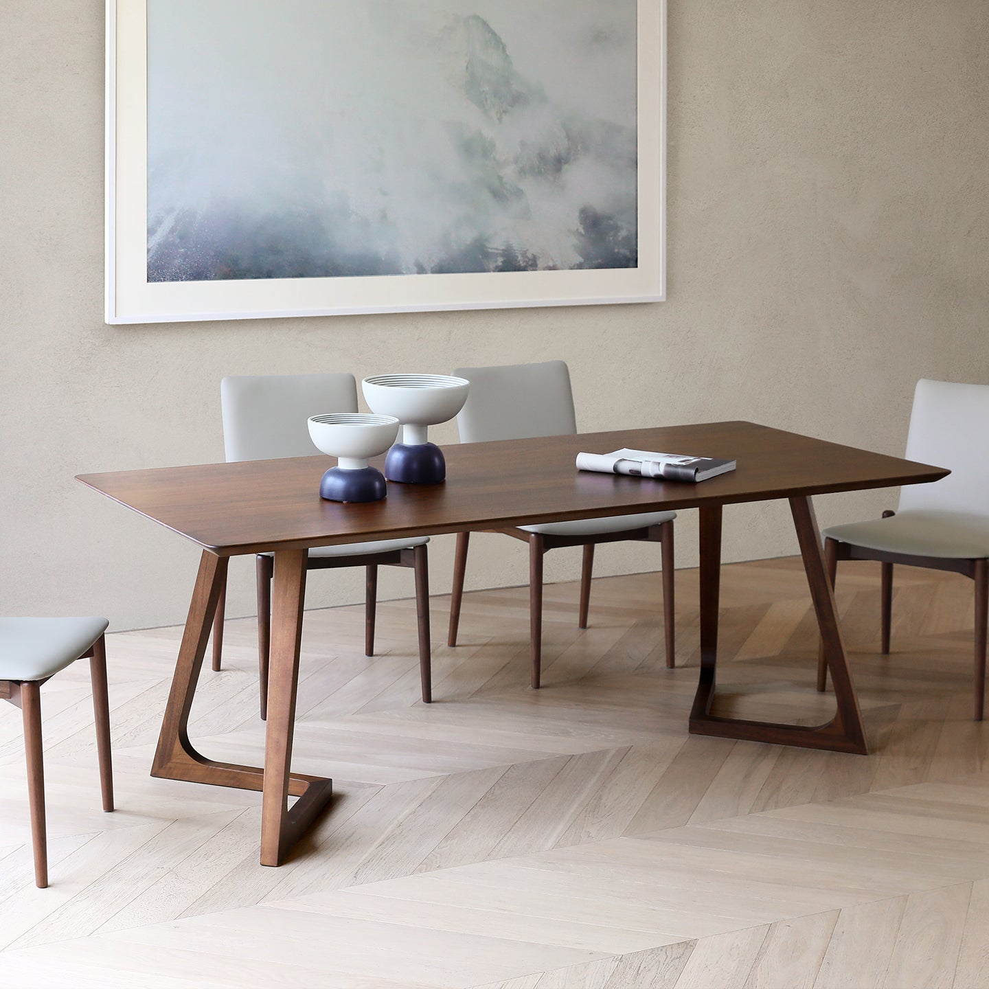 Contemporary Nordic Solid Walnut & Plywood Rectangular Precision Joinery & Mortise-and-Tenon Craft For Long-Lasting Durability Dining Table For 4-8 Seats