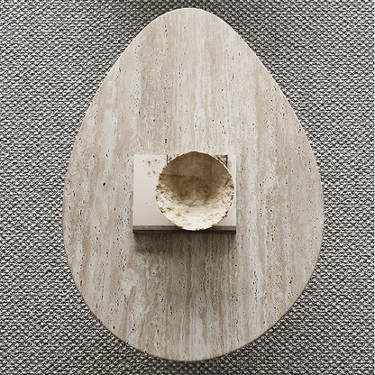 Modern Minimalist Premium Travertine Teardrop Coffee Table For Living Room