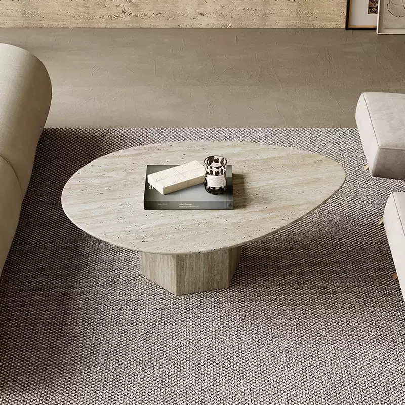 Modern Minimalist Premium Travertine Teardrop Coffee Table For Living Room