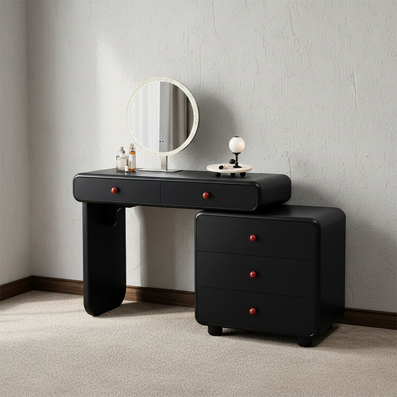 Modern Minimalist Vanity Desk With Expandable Drawer Cabinet - MDF & Solid Particle Board Makeup Vanity With 5 Drawer For Bedroom