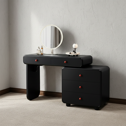 Modern Minimalist Vanity Desk With Expandable Drawer Cabinet - MDF & Solid Particle Board Makeup Vanity With 5 Drawer For Bedroom