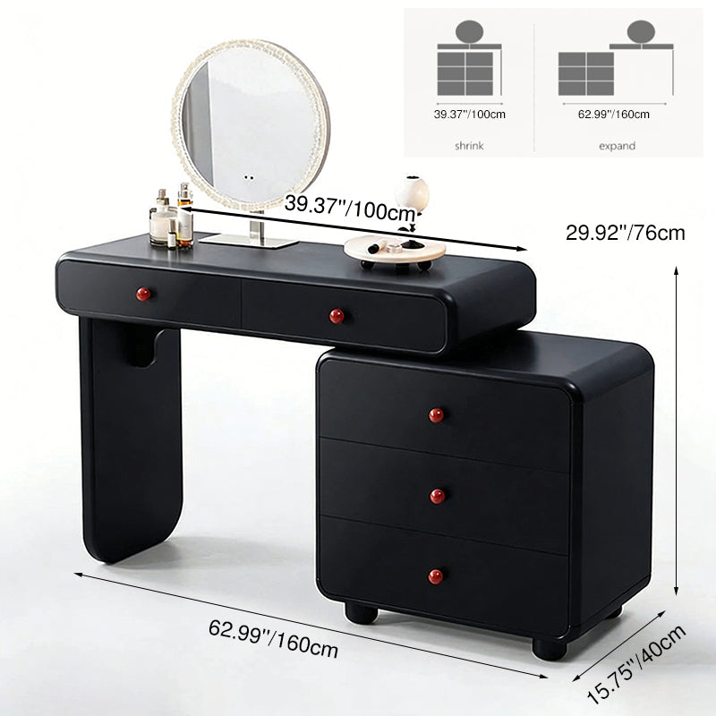 Modern Minimalist Vanity Desk With Expandable Drawer Cabinet - MDF & Solid Particle Board Makeup Vanity With 5 Drawer For Bedroom