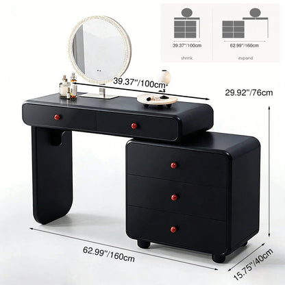 Modern Minimalist Vanity Desk With Expandable Drawer Cabinet - MDF & Solid Particle Board Makeup Vanity With 5 Drawer For Bedroom