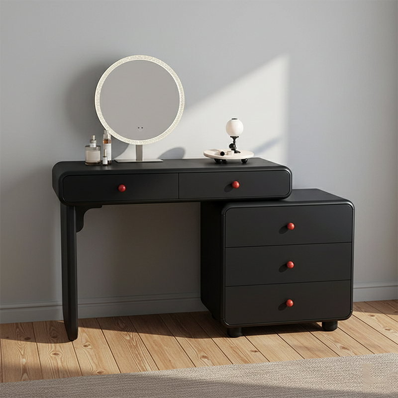 Modern Minimalist Vanity Desk With Expandable Drawer Cabinet - MDF & Solid Particle Board Makeup Vanity With 5 Drawer For Bedroom