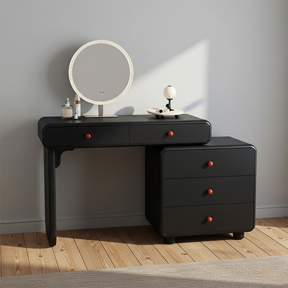 Modern Minimalist Vanity Desk With Expandable Drawer Cabinet - MDF & Solid Particle Board Makeup Vanity With 5 Drawer For Bedroom