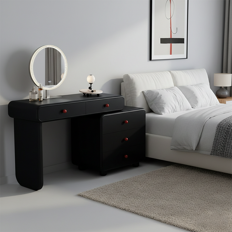 Modern Minimalist Vanity Desk With Expandable Drawer Cabinet - MDF & Solid Particle Board Makeup Vanity With 5 Drawer For Bedroom