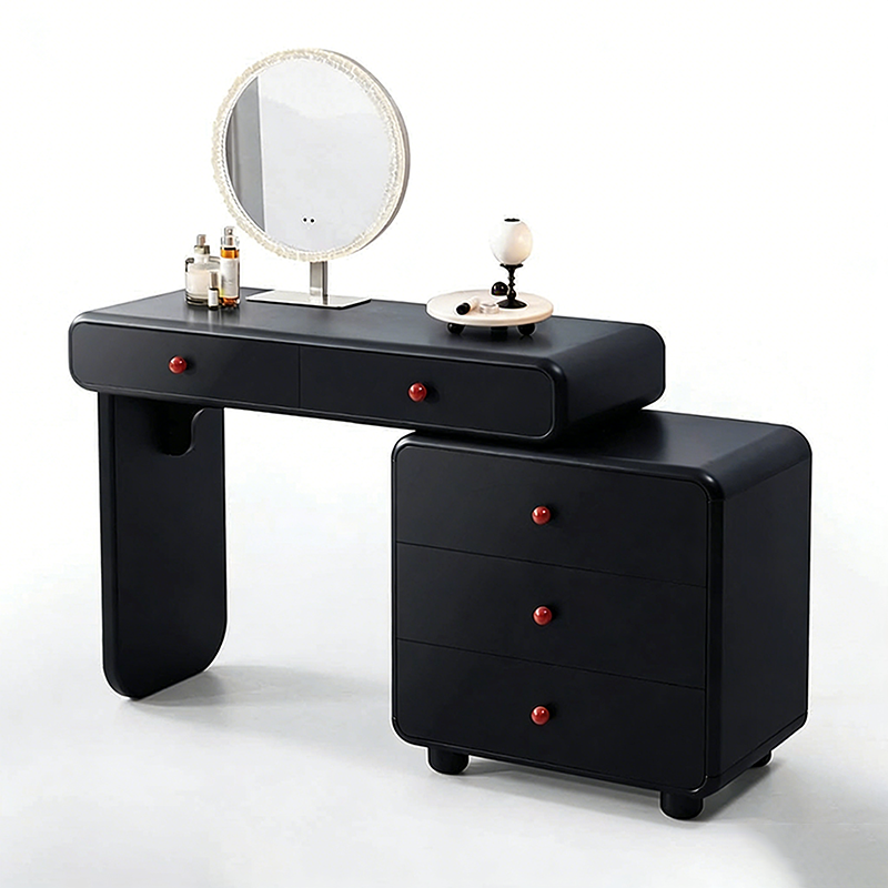 Modern Minimalist Vanity Desk With Expandable Drawer Cabinet - MDF & Solid Particle Board Makeup Vanity With 5 Drawer For Bedroom