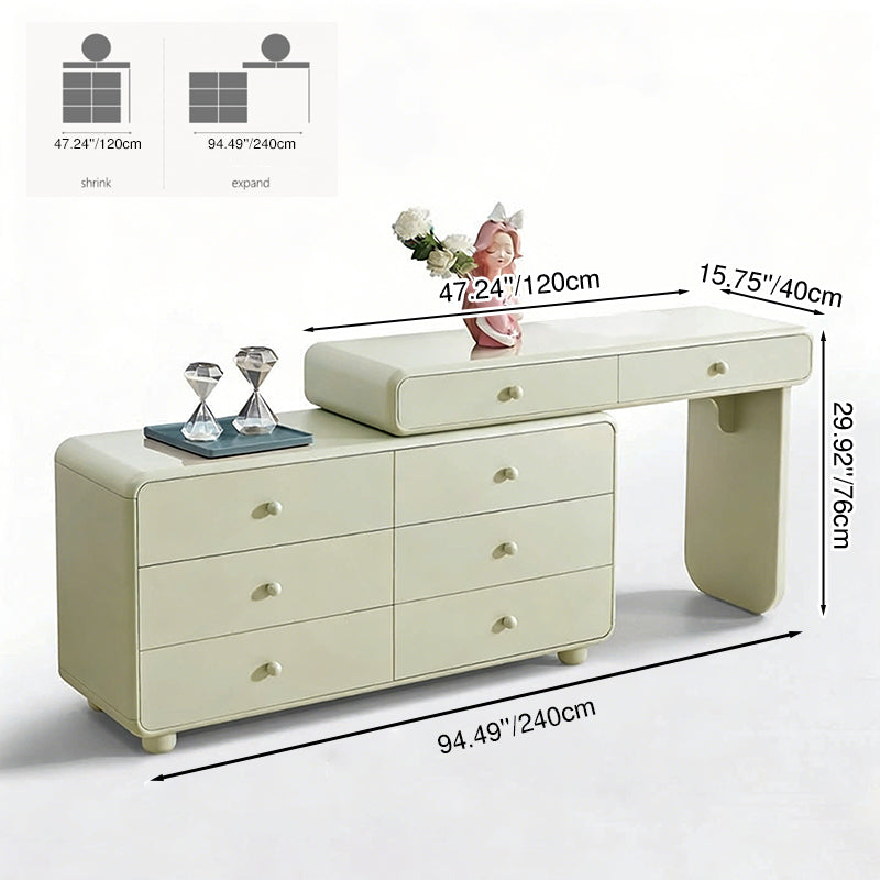 Expandable Modern Vanity Desk With 8 Drawers - MDF & Solid Particle Board Minimalist Makeup Vanity With Storage For Bedroom