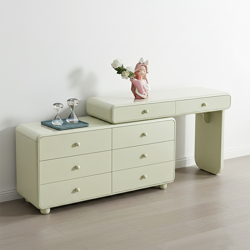 Expandable Modern Vanity Desk With 8 Drawers - MDF & Solid Particle Board Minimalist Makeup Vanity With Storage For Bedroom