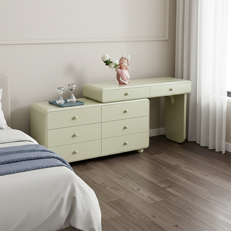 Expandable Modern Vanity Desk With 8 Drawers - MDF & Solid Particle Board Minimalist Makeup Vanity With Storage For Bedroom