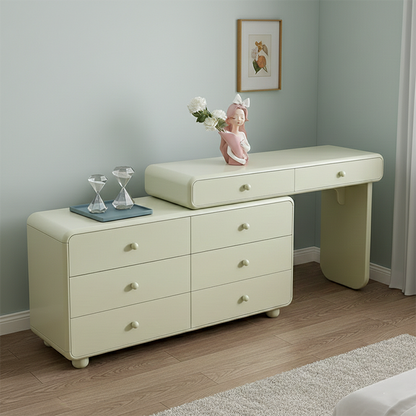 Expandable Modern Vanity Desk With 8 Drawers - MDF & Solid Particle Board Minimalist Makeup Vanity With Storage For Bedroom