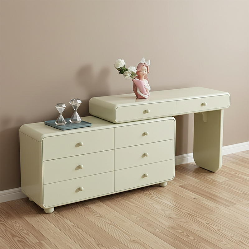 Expandable Modern Vanity Desk With 8 Drawers - MDF & Solid Particle Board Minimalist Makeup Vanity With Storage For Bedroom