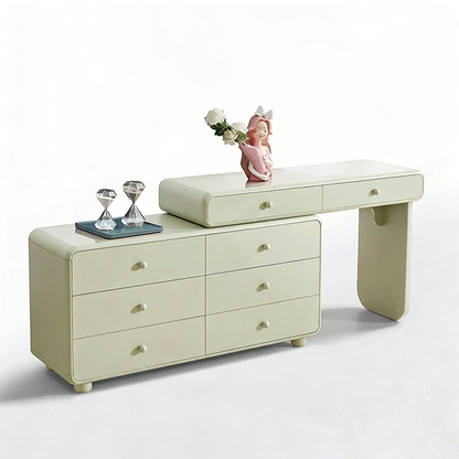 Expandable Modern Vanity Desk With 8 Drawers - MDF & Solid Particle Board Minimalist Makeup Vanity With Storage For Bedroom