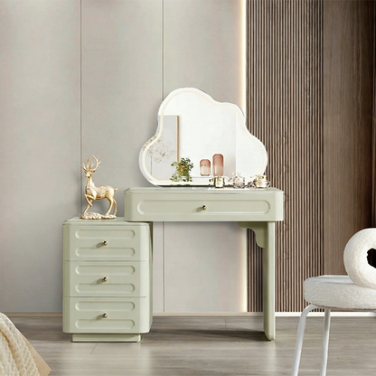 Expandable Modern Vanity Desk With 3-Drawer Cabinet - MDF & Solid Particle Board Minimalist Makeup Vanity With Storage For Bedroom