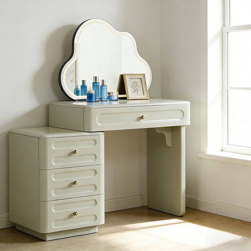 Expandable Modern Vanity Desk With 3-Drawer Cabinet - MDF & Solid Particle Board Minimalist Makeup Vanity With Storage For Bedroom