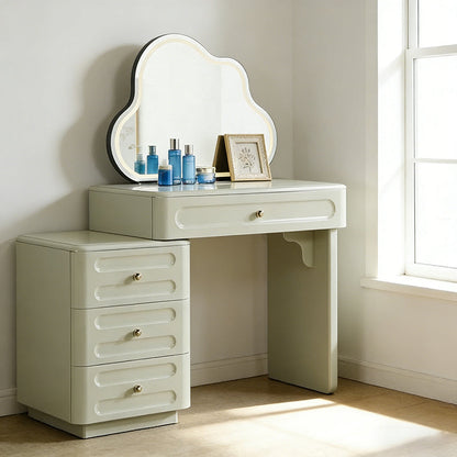 Expandable Modern Vanity Desk With 3-Drawer Cabinet - MDF & Solid Particle Board Minimalist Makeup Vanity With Storage For Bedroom