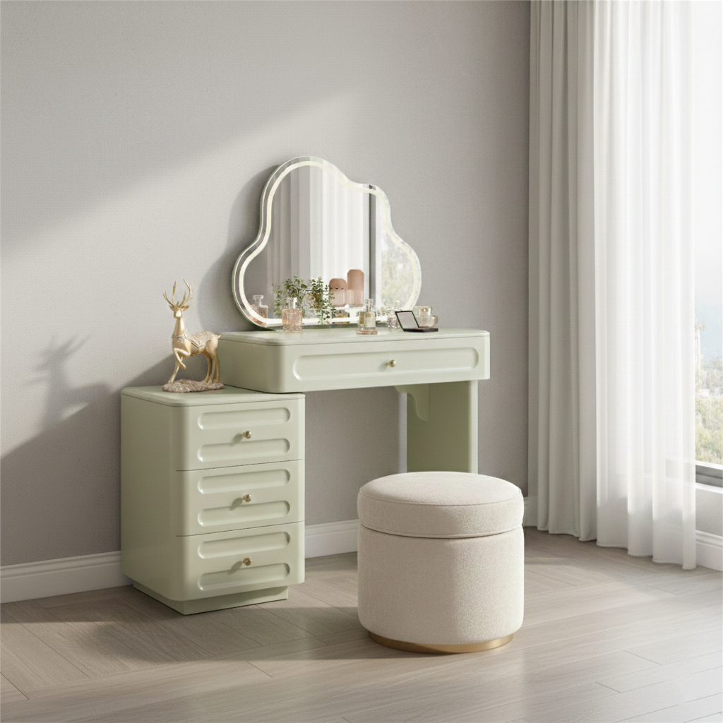 Expandable Modern Vanity Desk With 3-Drawer Cabinet - MDF & Solid Particle Board Minimalist Makeup Vanity With Storage For Bedroom